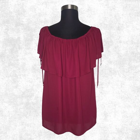 Torrid Off Shoulder Burgundy Ruffle Top Plus Size 2X Lace-Up Boho Goth Romance - Picture 4 of 8
